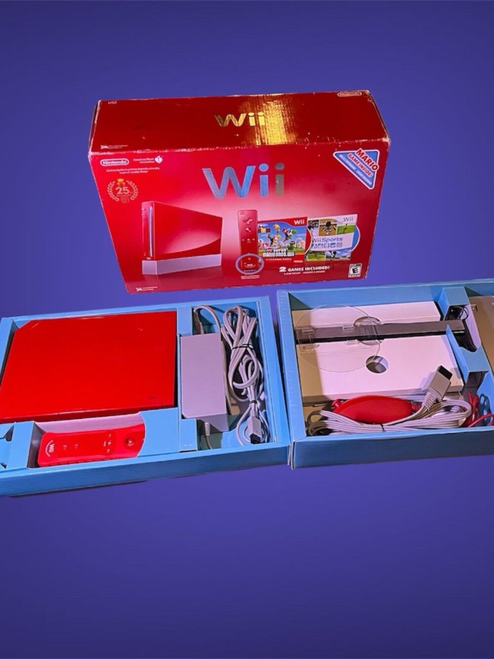 Nintendo Wii Red Mario 25th Anniversary Console In Box W/ Game Manuals Tested
